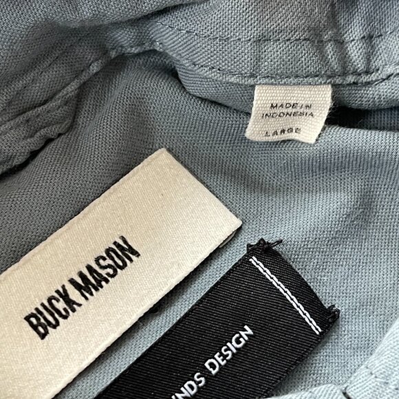 Buck Mason Shirt Mens L Gray Blue Embroidered Octopus Beaded Art Chris Hynds - Picture 7 of 13